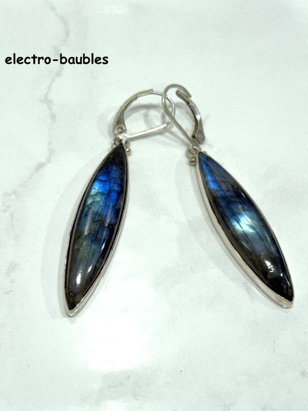 Fiery Blue / Green Labradorite Drop Earrings - NEW IN BOX